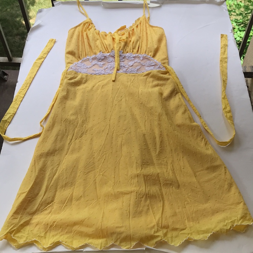 Vintage 90 Y2K Betsey Johnson Yellow Lace Milkmaid Coquette Fairy Dress Yellow 8 - Picture 3 of 17